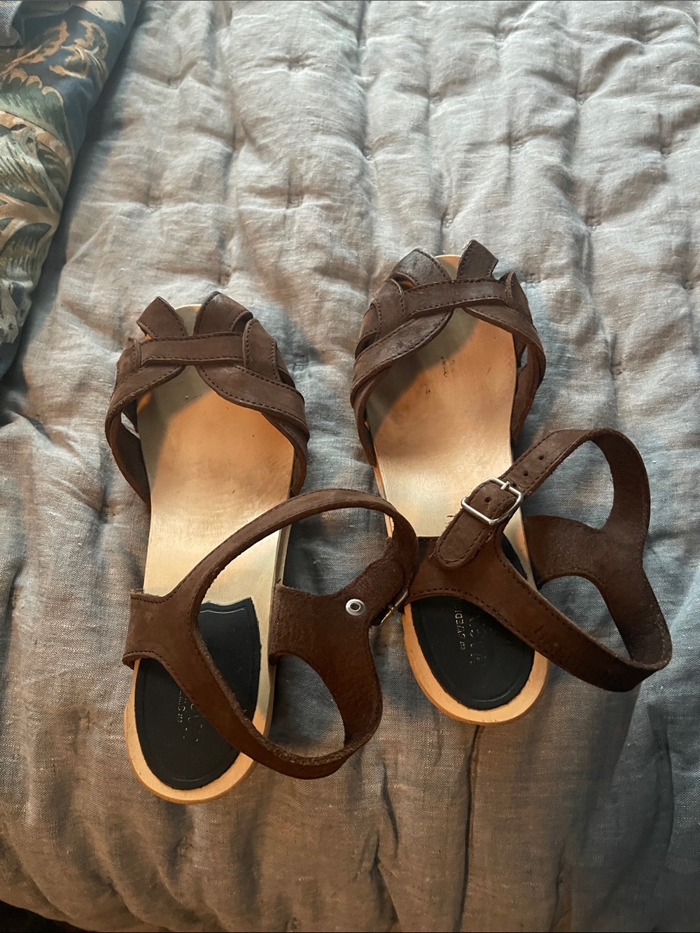 Swedish Hasbeens Dark Brown Suede Strappy Ankle Strap Sandals